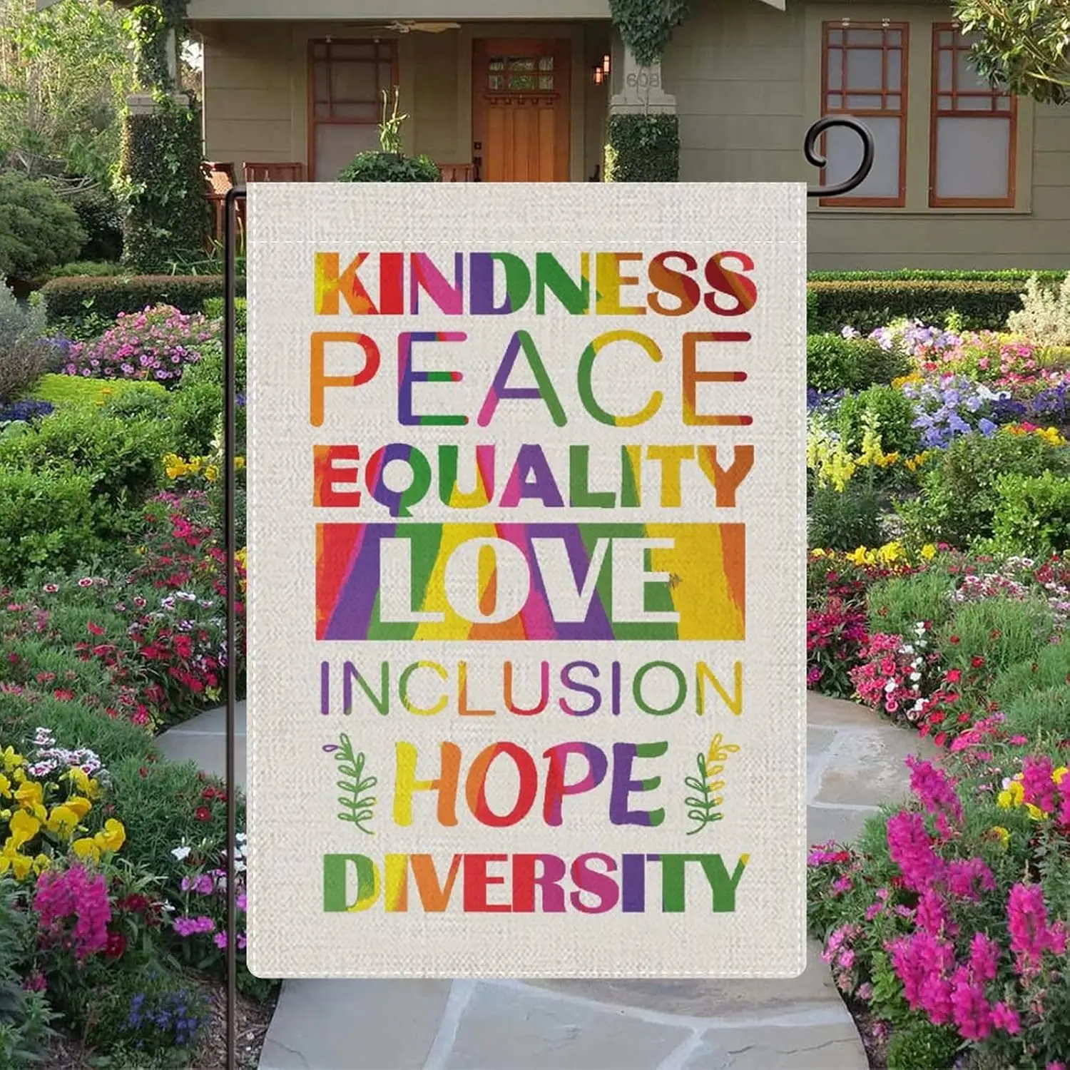 Kindness Peace Equality Love Inclusion Hope Diversity Rainbow Pride LGBT Garden Flag 12 X 18 Double Sided Funny Pride Party Supp