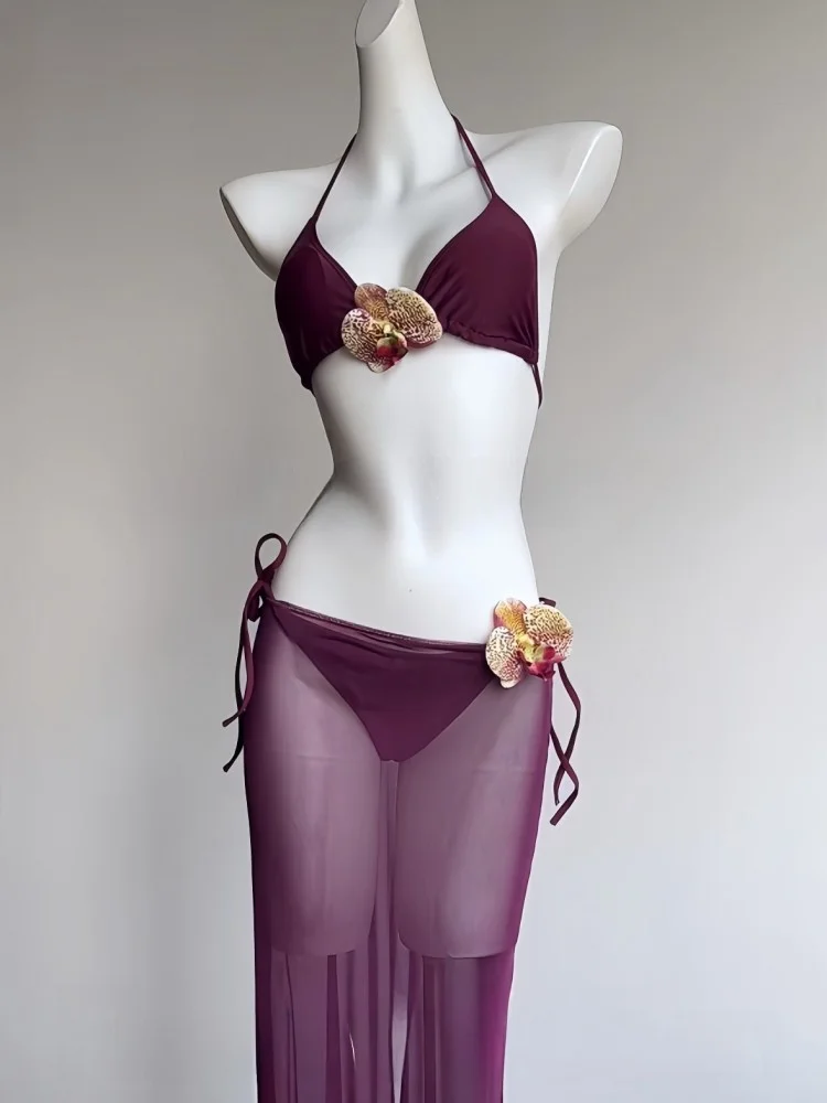 

Сексуальный комплект бикини Saint Purple из трех предметов для пляжа и курорта, купальник для термальных источников, спортивная одежда YONGGEER