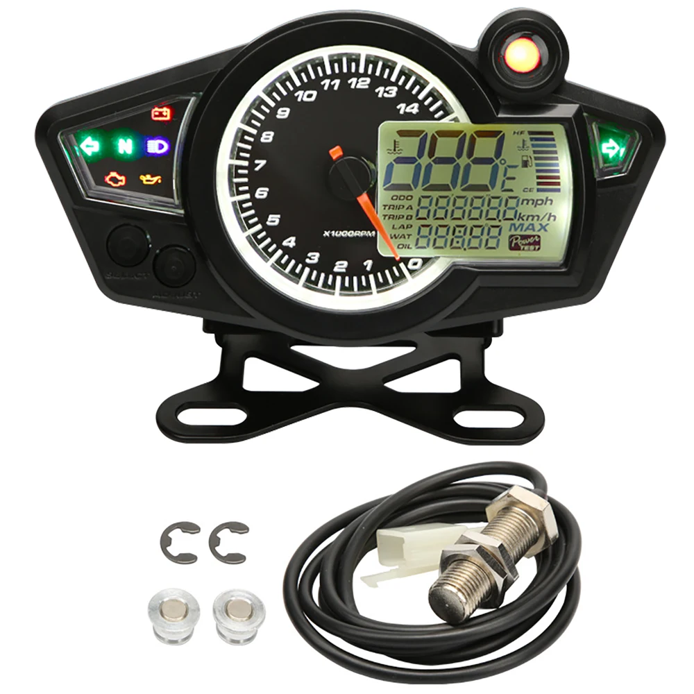 

14000 rpm Universal LCD Digital Motorcycle Black Odometer Speedometer Tachometer