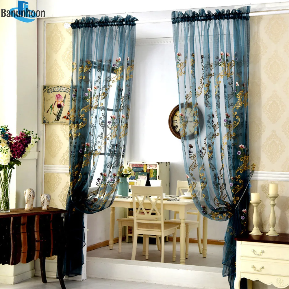 Direct Perspective Curtian Living room Fashion Embroidery Window For Luxury Tulle Sheer Cortinas For Bedroom Drapes