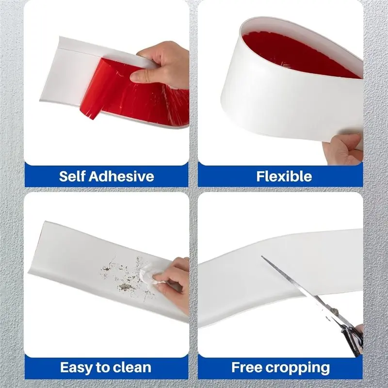 B08B-Self-Adhesive PVC Wall Base Trim 5M Flexible Baseboard Trim, Moulding Feet, Peel And Stick Rubber Base Cove