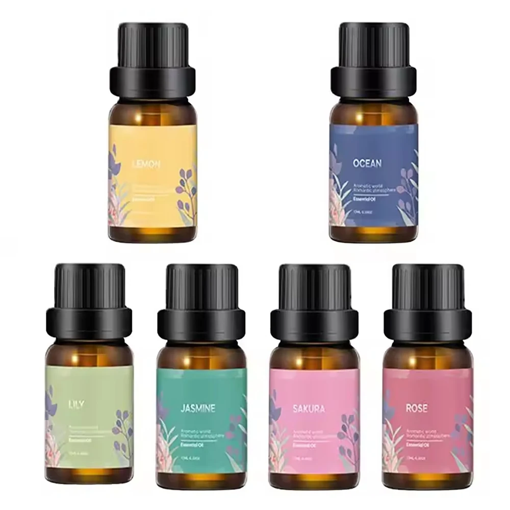 

New Luxury Aromatherapy Set with 6 Essential Oils | Perfect for Diffusers| Lily Jasmine Lemon Ocean Rose & Sakura Scents