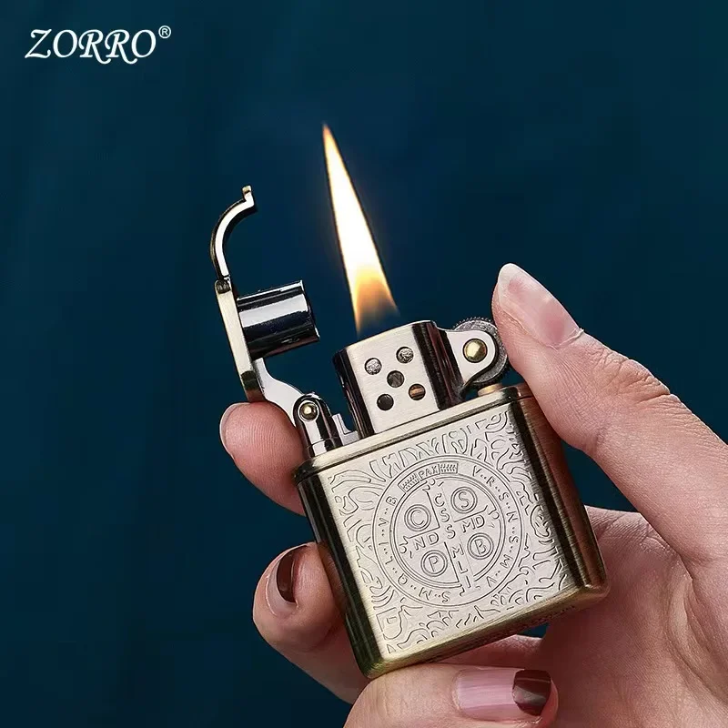 ZORO Engraved Version of Constantine Pattern Kerosene Lighter, Grinding Wheel Ignition, Brass Material, Antique Series Lighter