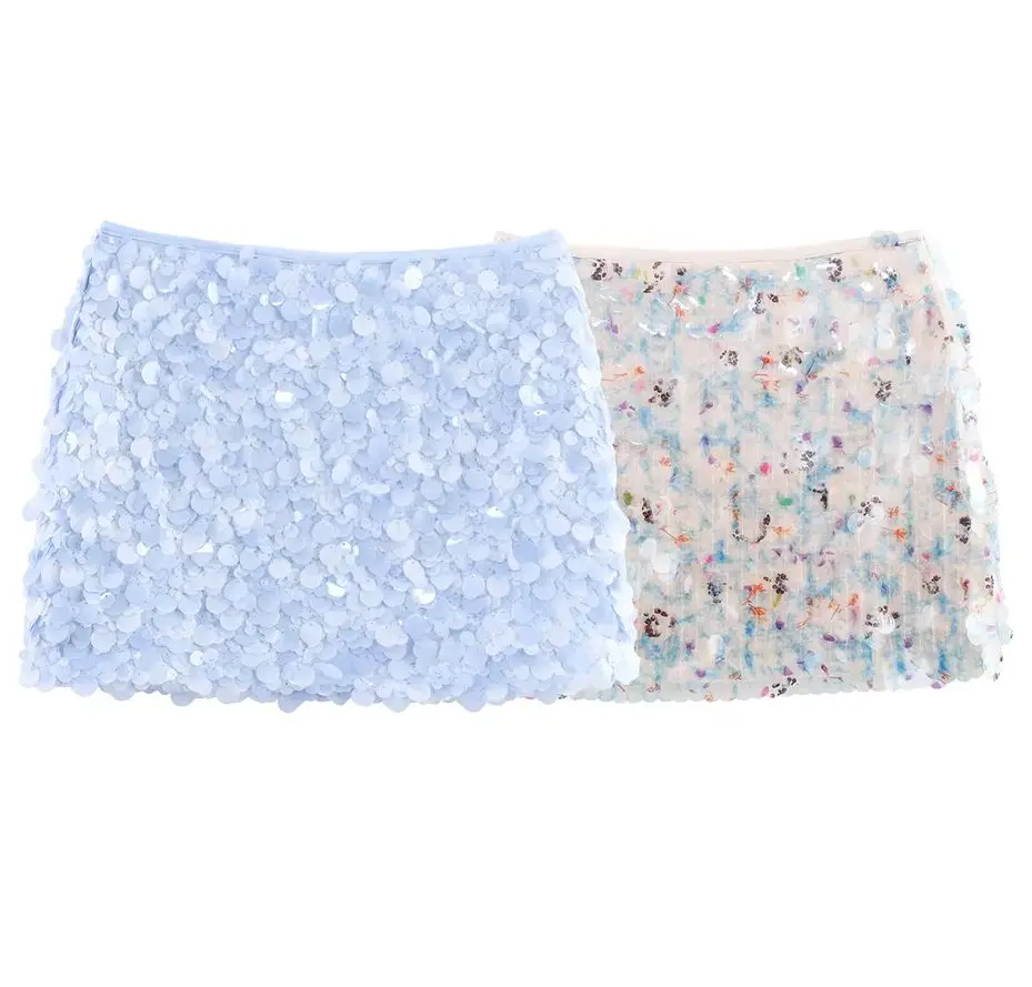 

KONDALA Chic Sexy Club Silvery Y2K Mini Skirt Fashion 2025 Summer Sequined Night Party Shiny Birthday Women Sheath Purple Skirts