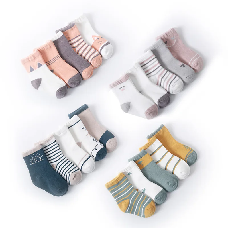 5 Pairs/set Baby Socks New Autumn Winter Newborn Toddler Kid Soft Cartoon Mid Sock Cotton Girl Infant Boy Boneless Socks 0-8Y