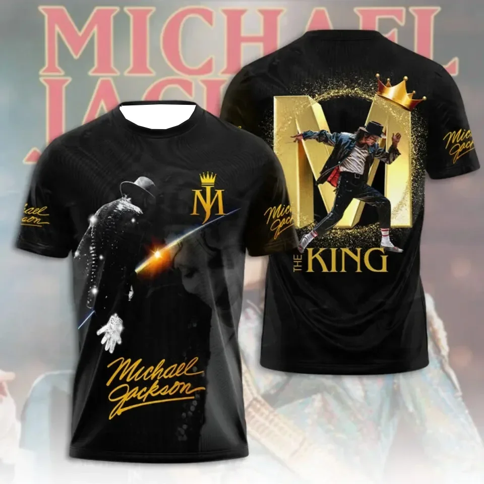 2026 New Michael Jackson King of Pop Print T-Shirt Red Black 3D Graphic Short Sleeve Tee Casual Streetwear for Music Fans