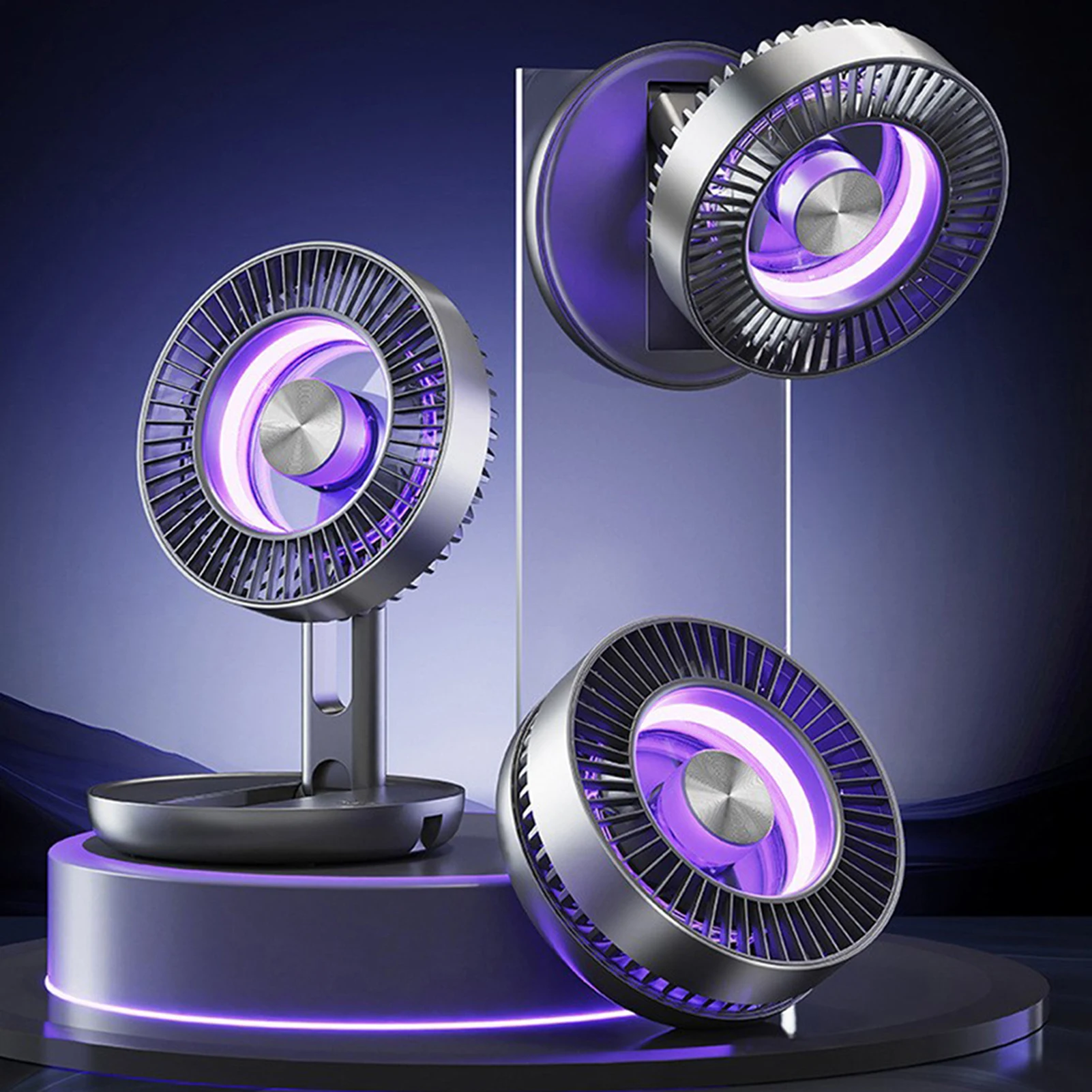 USB Mini Portable Fan for Camping,5 Speeds Quiet Desk Table Personal Fan,Standing Fans with Colorful LED Light for Room Home