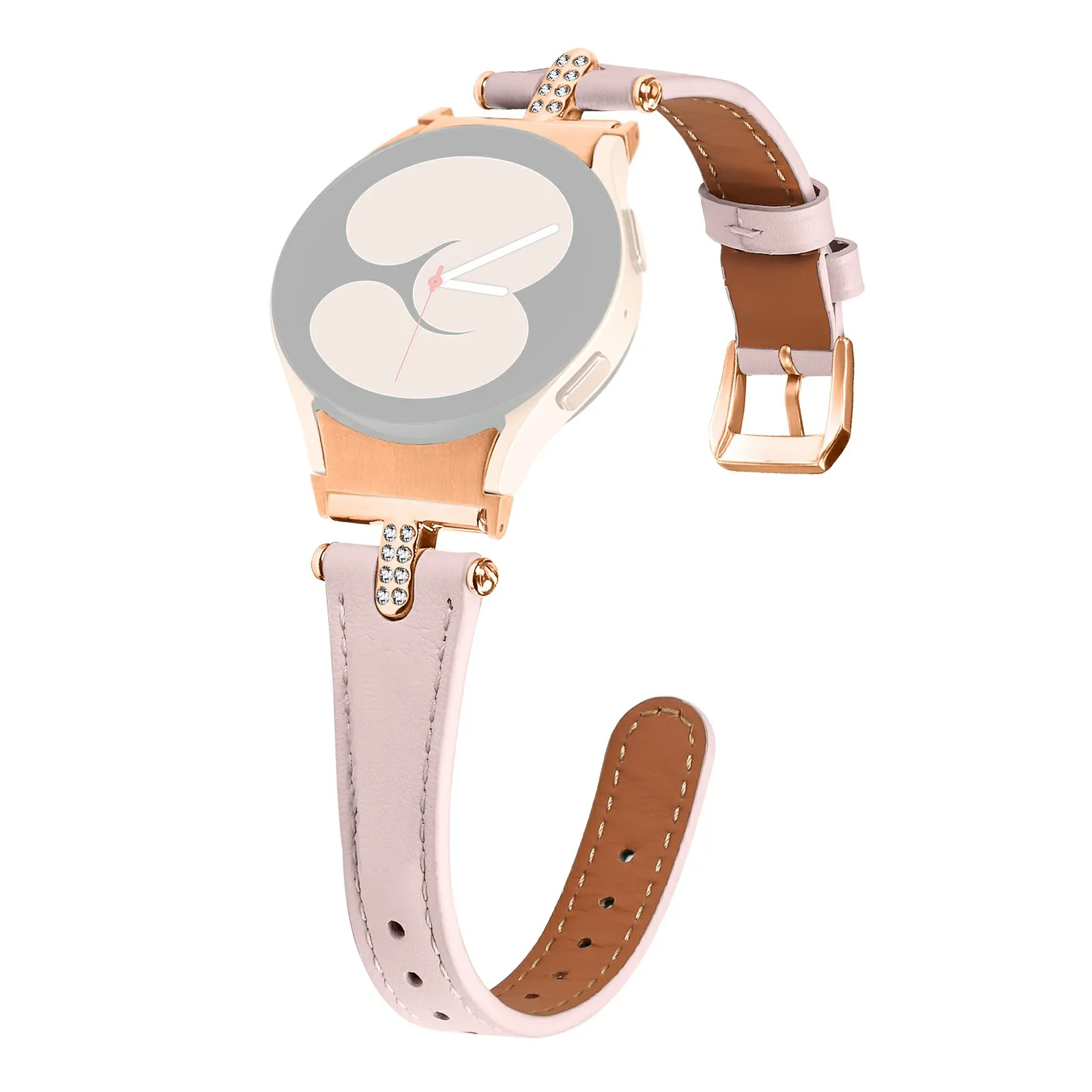 Watch Band for Samsung Galaxy Watch7 40mm 44mm / Watch6 40mm 44mm , Rhinestone Decor Genuine Cow Leather Strap with T-Shaped Pro