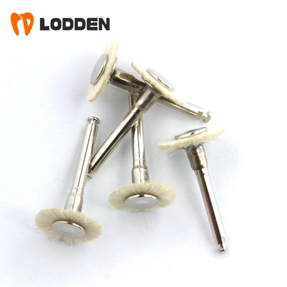 LODDEN 100pcs Dental Materials Polishing Brushes Wheel Shape for Nature Teeth Ceramics 2.35mm RA Shank Dentistry Rotary Tools