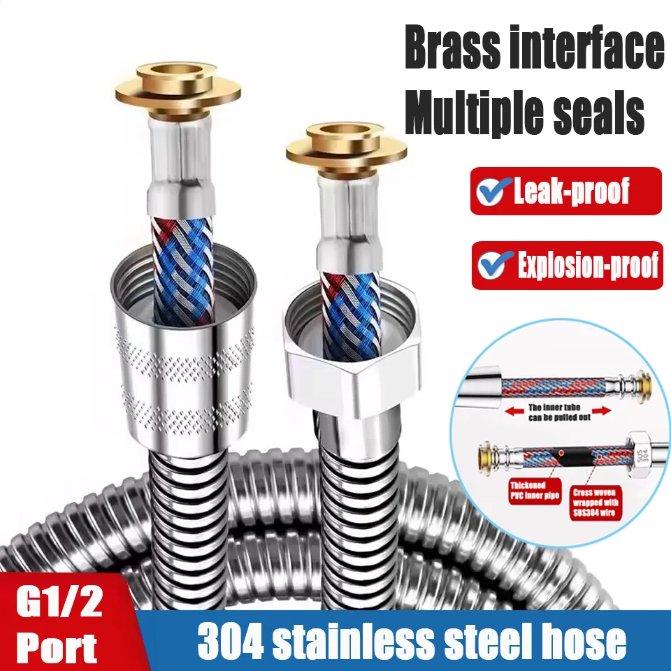 

1,5/2/3 м плетеная внутренняя труба из нержавеющей стали герметичный гибкий душевой шланг взрывозащищенная душевая трубка высокого давления для ванной комнаты