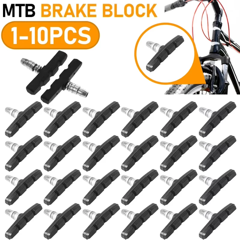 1-10Pcs Durable Bicycle Silent Brake Pads Cycling V Brake Holder Shoes Blocks Rubber 60MM Bike Parts For Mountain Folding Bikes