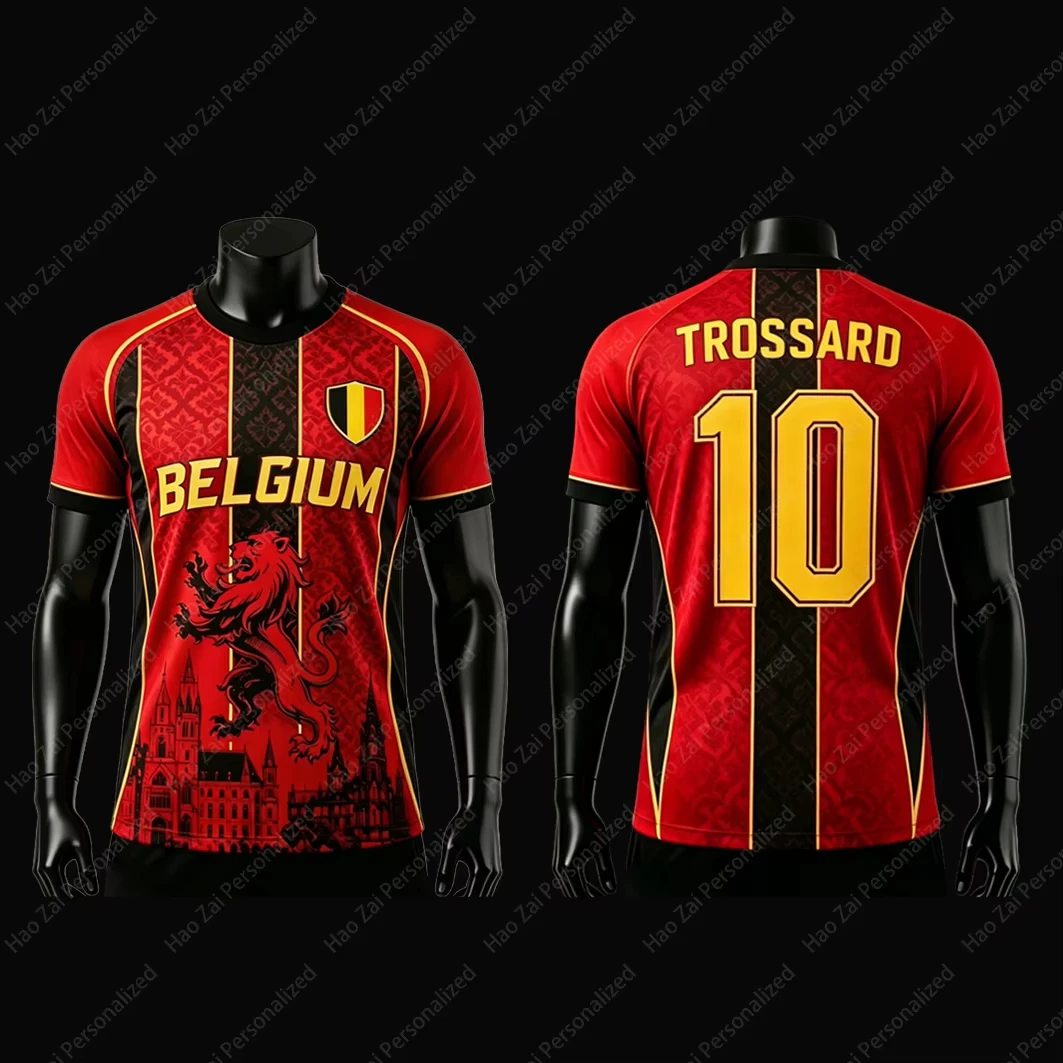 Belgische Fußball-Nationalmannschaft 2026 Fan-Trikot Kinder-T-Shirt Schnelltrocknend Atmungsaktiv Unisex-Trikot – Detail 5