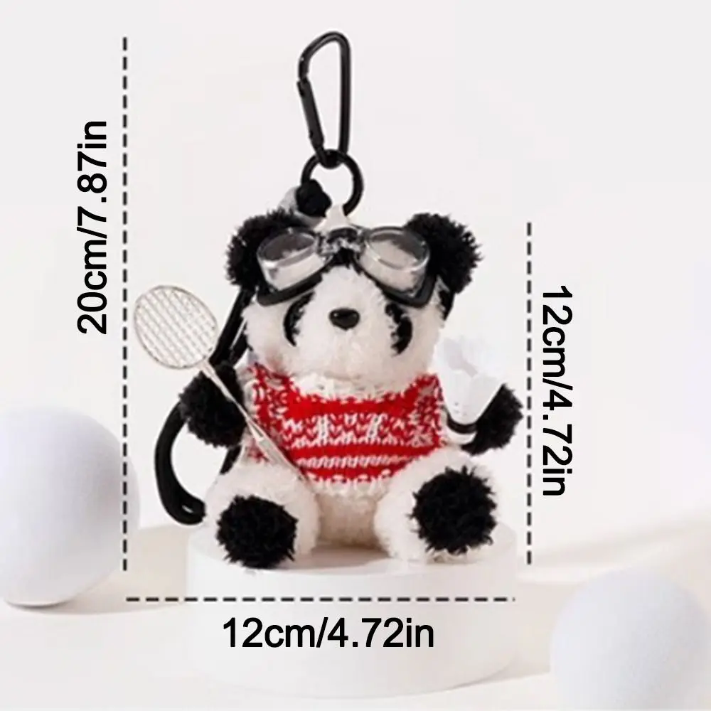 Cute Plush Badminton Bear Pendant Cartoon with Sunglasses Bag Pendant Hanging Ornament Soft Car Key Ring Bag Accessories