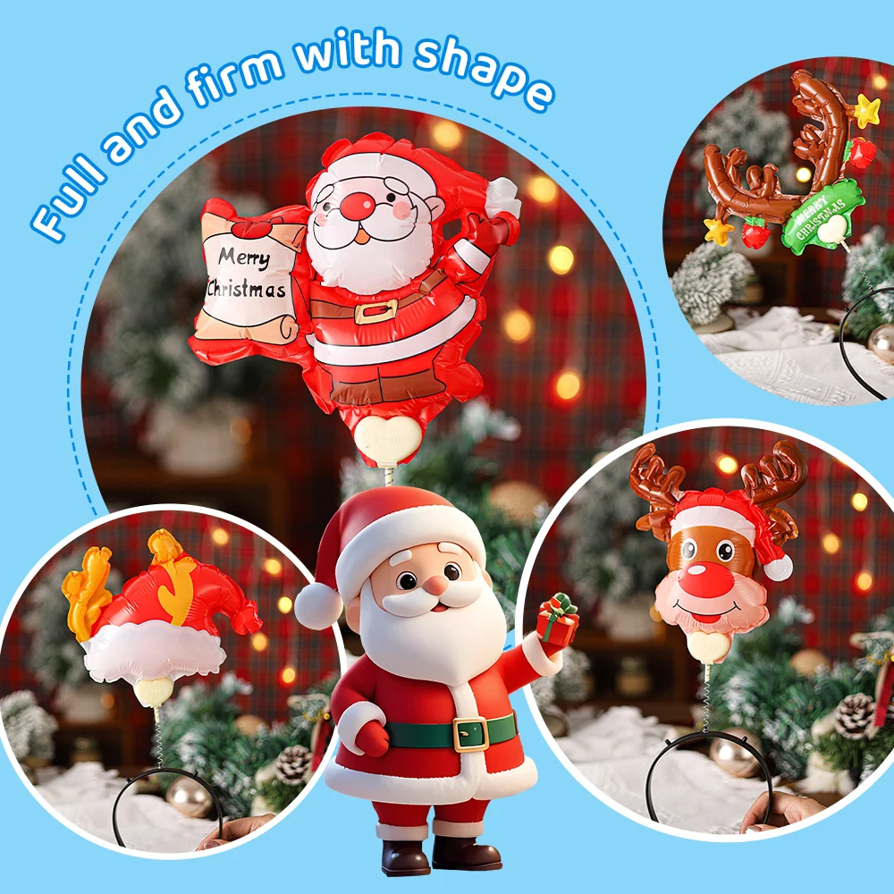 

Christmas Head Wear Balloon Santa Claus Snowman Tree Elk Plastic Hair Hoop for Christmas Theme New Year Party Decoration Props