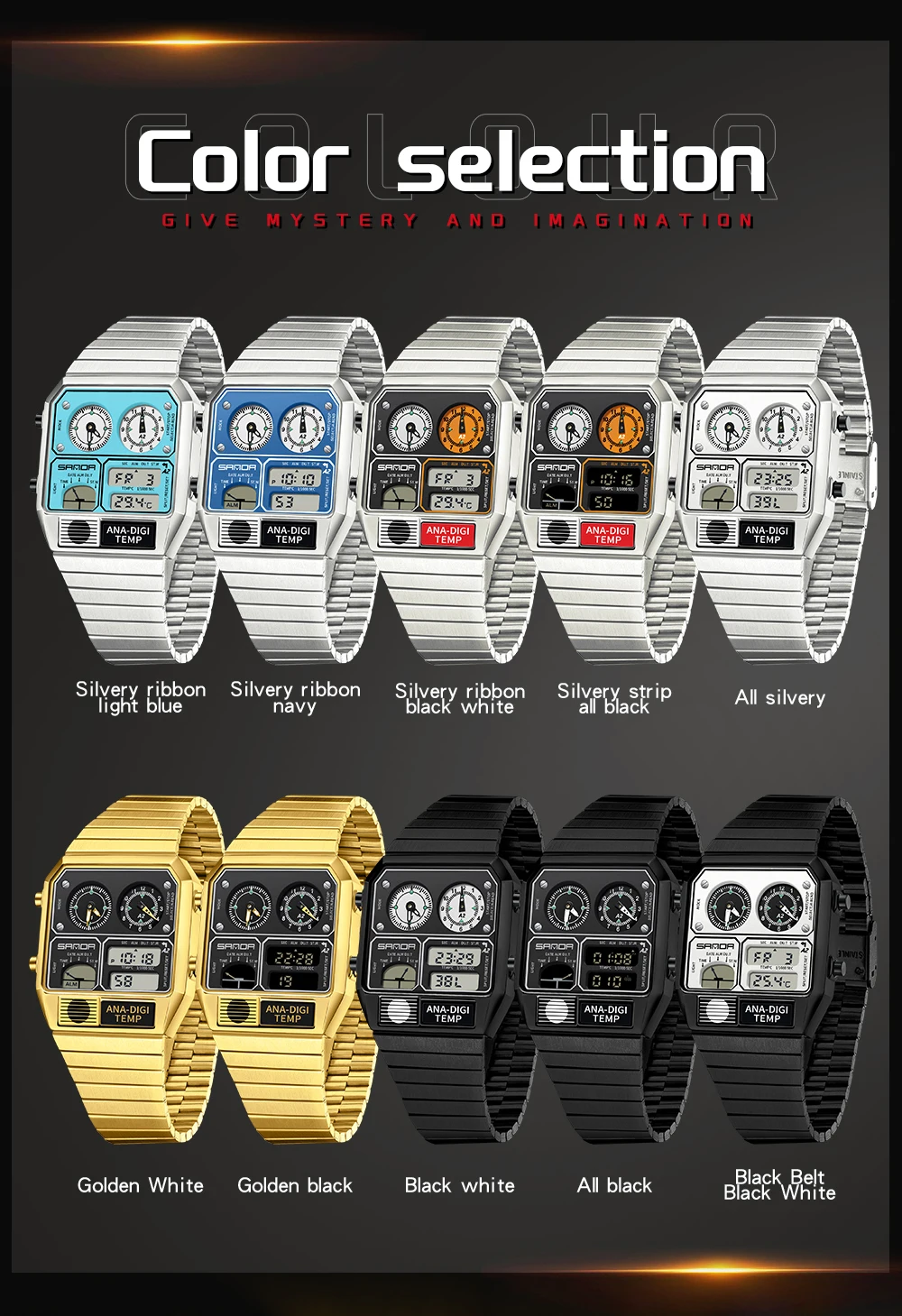 SANDA 3192 الأكثر مبيعا LED مربع إلكتروني للرجال الشباب عادية متعددة الوظائف ميزان الحرارة ساعة توقيت كرونوغراف ساعة رجالي