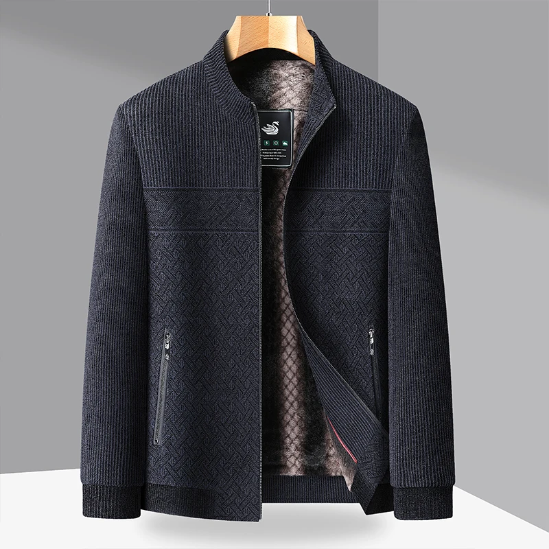 

Осень-зима, мужская шерстяная куртка среднего возраста для пожилых людей, толстая теплая с добавлением бархата, повседневная куртка, деловое шерстяное пальто