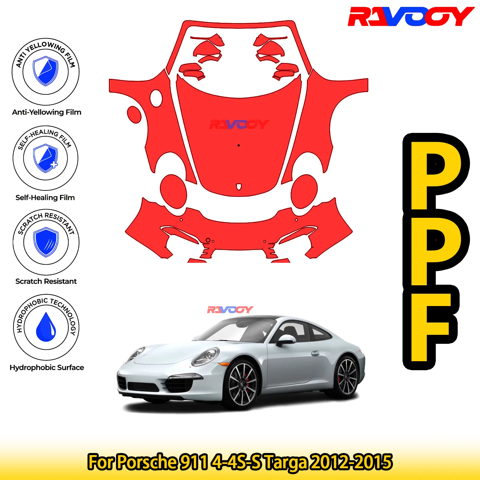 

Для Porsche 911 4-4S-S Targa 2012-2015 глянцевая матовая черная предварительно вырезанная передняя PPF комплект защитной пленки для краски