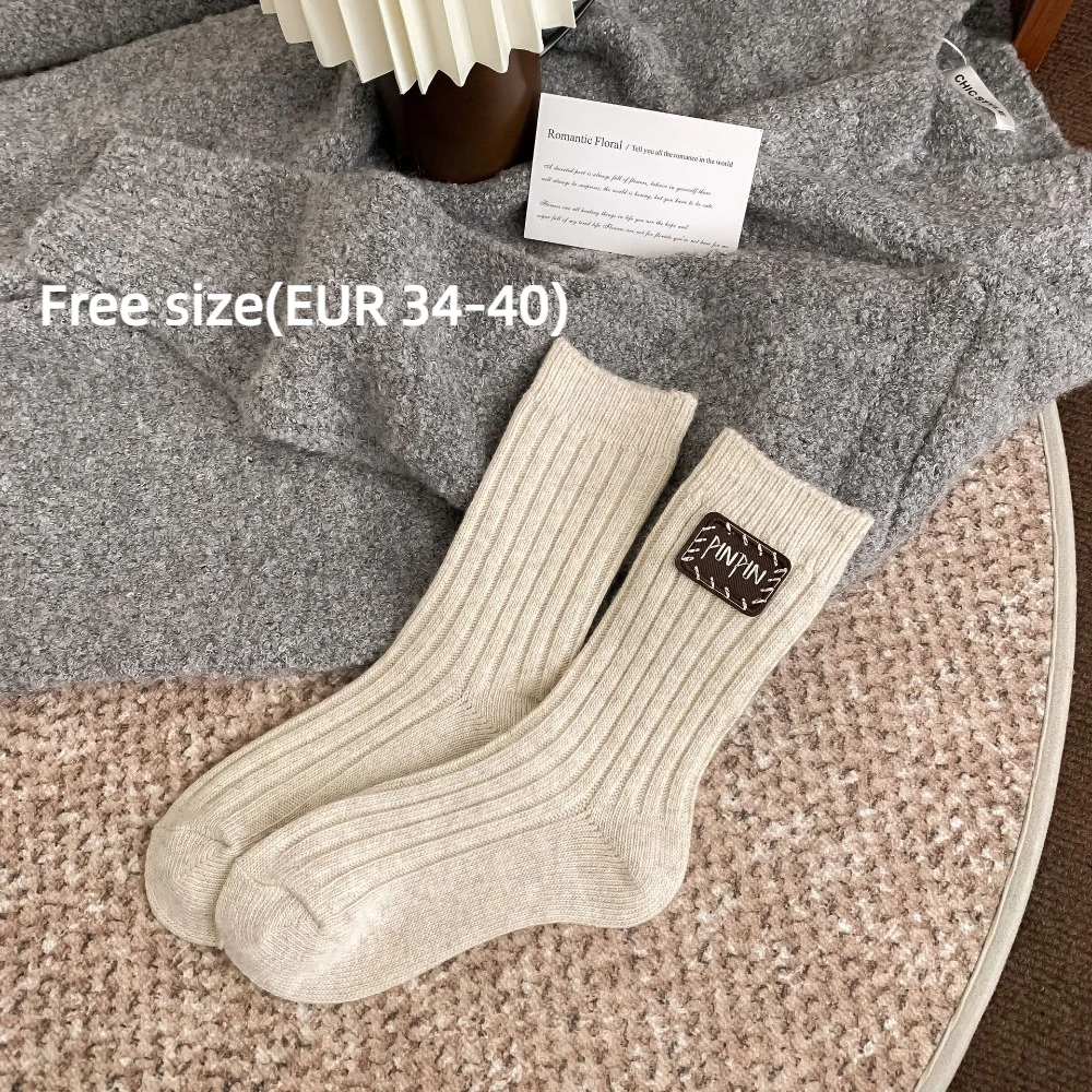 Chaussettes mi-tube avec étiquette de gril, garde au chaud, botte de neige, document solide, mode