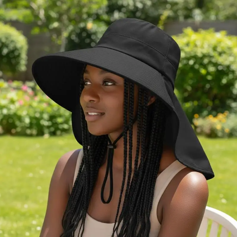 Sunscreen Cap Ponytail Travel Fisherman Hat Wide Brim Sun Hat With Neck Flap Outdoor UV Anti Neck Protection Sun Visors