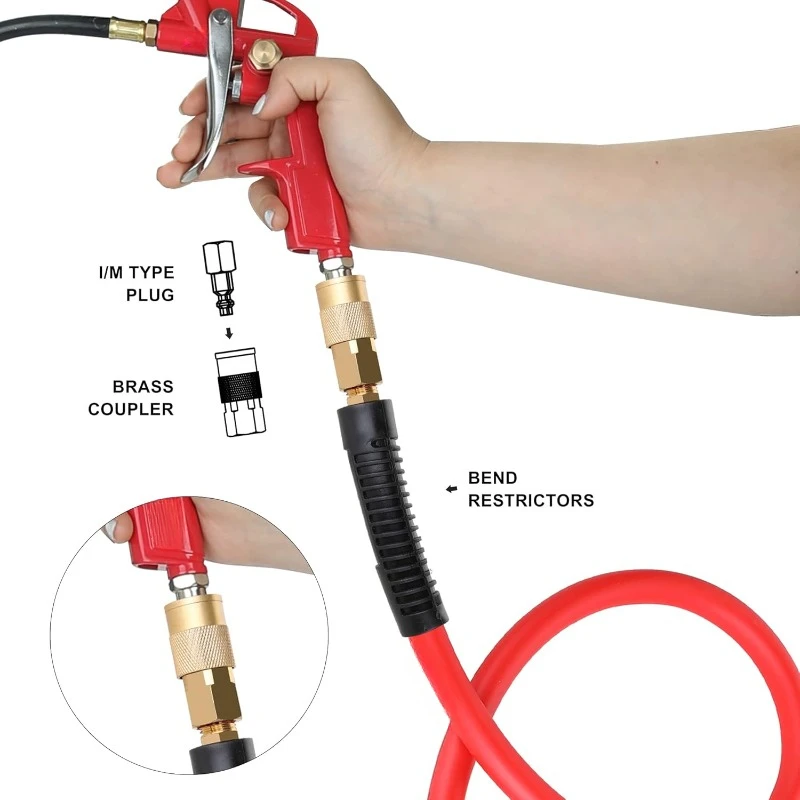 Hybrid Air Hose, 3/8-Inch by 100 Feet Air compressor Hose,Heavy Duty, Lightweight, Kink Resistant, All-Weather Flexibility