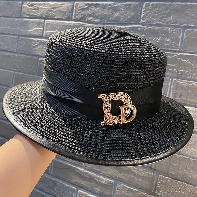 Panama Mode Damen Eleganter Bast Strohhut Strass Buchstaben Urlaub Reisen Hochwertige Damen Sommer Topper Bankett Hut
