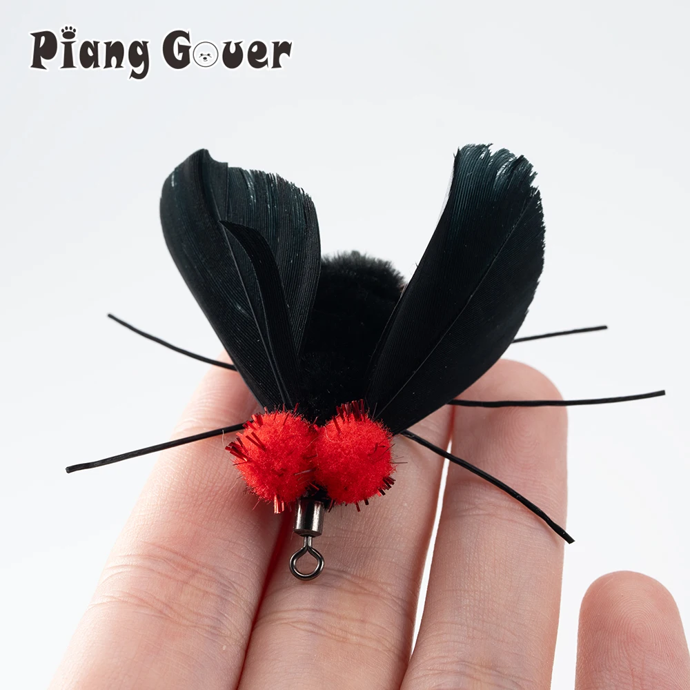 Artificial Insects Cat Teasing Stick Change Head Toy Pet Feather Wings Toys