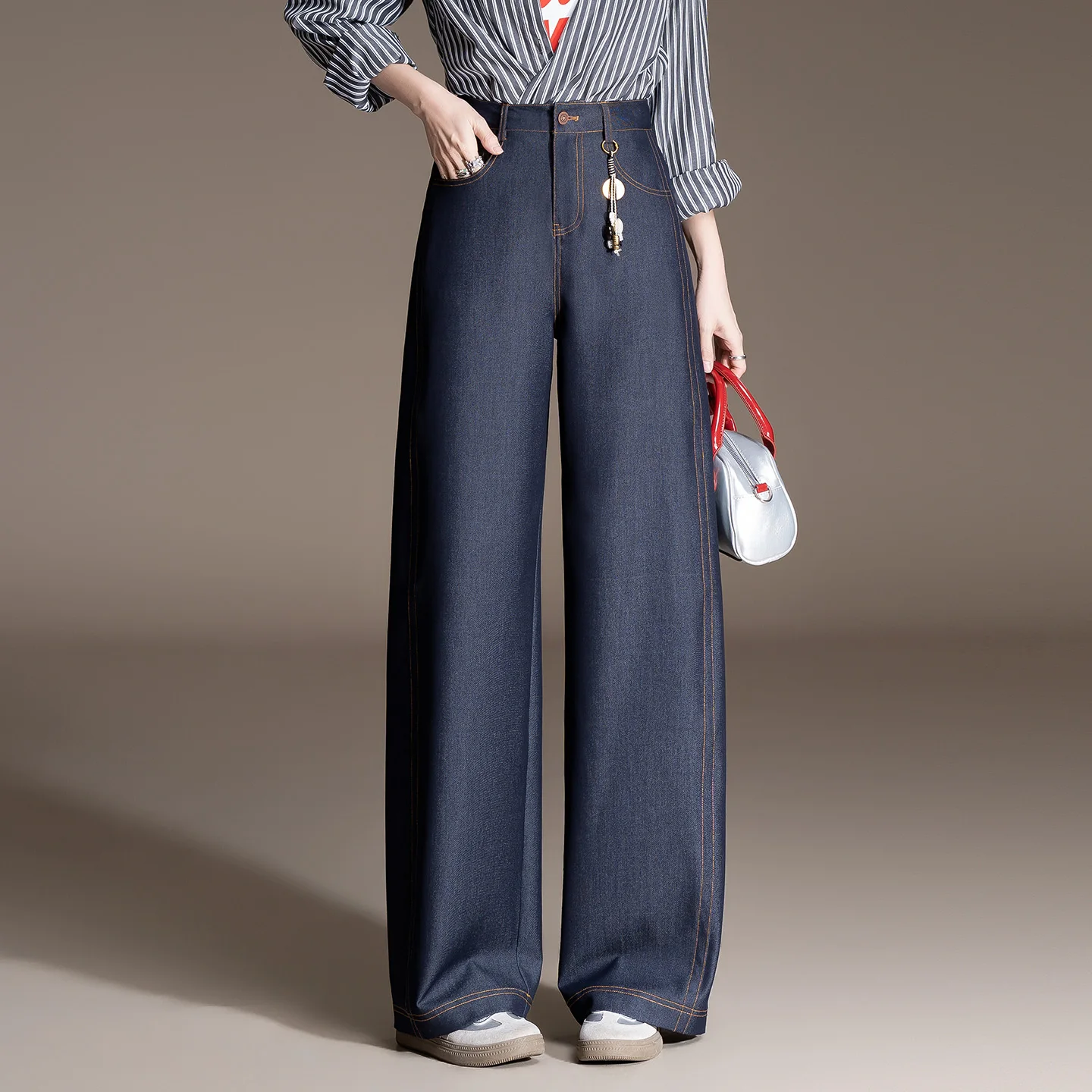 

Женские джинсы с высокой талией и широкими штанинами, прямого кроя, повседневные, весна 2026, новинка, универсальные, из смесового хлопка, деним