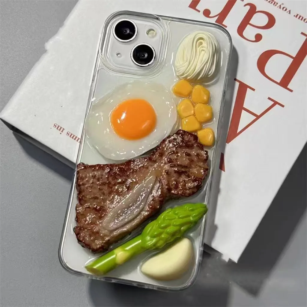 

3D Sandwich Food Cartoon Transparent Phone Case for IPhone 16 Pro Max 15 Pro 14 13 12 11 Xsmax Xr Shockproof Bumper Couple Case