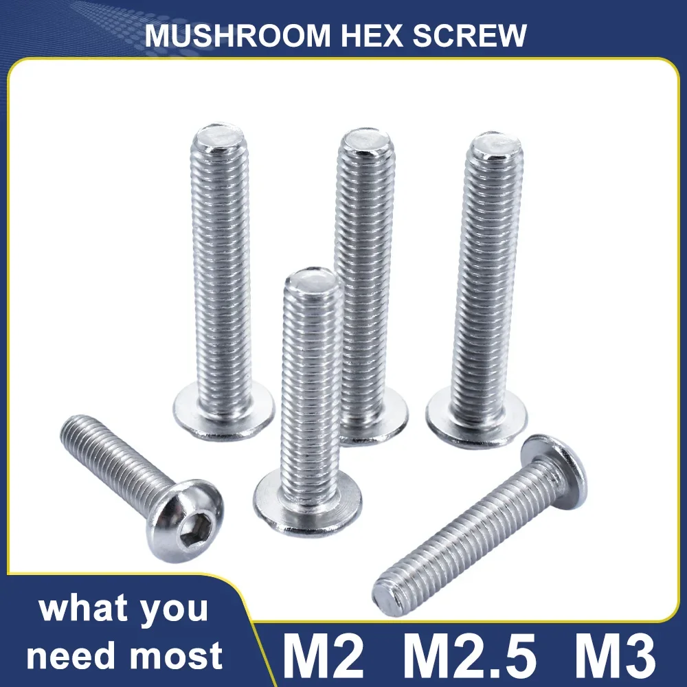 15Pcs 304 Stainless Round Head Screws Hexagon Socket M2 M2.5 M3 Mushroom Hex Socket Head Screw Selectionable Length 3mm To 45mm