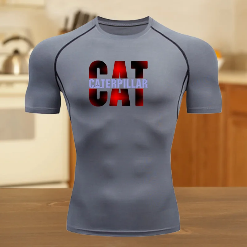 تي شيرت رجالي مضغوط للياقة البدنية والجري والرياضة سريع الجفاف وجيد التهوية وأكمام قصيرة من القماش القابل للتمدد للتدريبات الصيفية