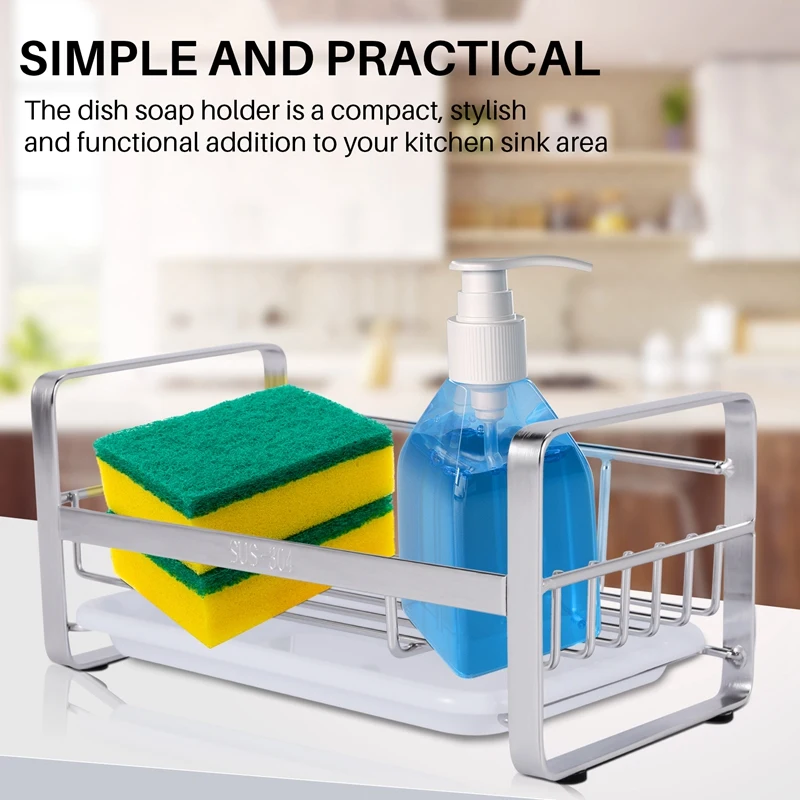حامل صابون وإسفنج من الفولاذ المقاوم للصدأ لحوض المطبخ ، منظم صينية العلبة
