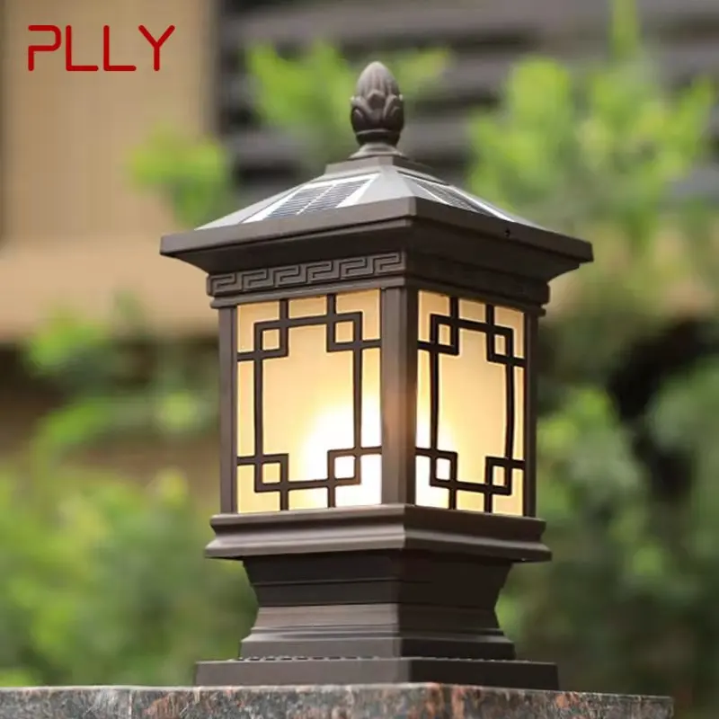 PLLY Outdoor Solar Post Lamp Classical Retro Waterproof Courtyard Led for Decoration Garden Balcony Villa Wall Light