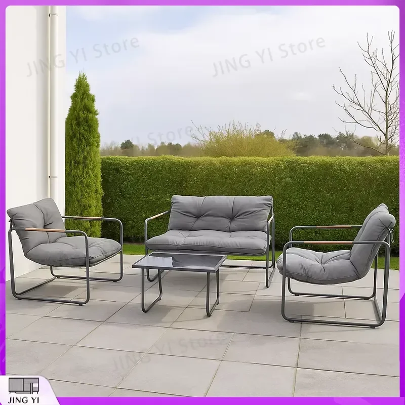Modern Metal Outdoor Patio Furniture Set Stylish Fabric Garden Sofa Conversation Set Durable Weather Resistant for Backyard