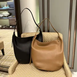 Women's New Cowhide Bag Senior Sense of Simplicity Commuting Single Shoulder Crossbody Bags Large Capacity Leisure Tote