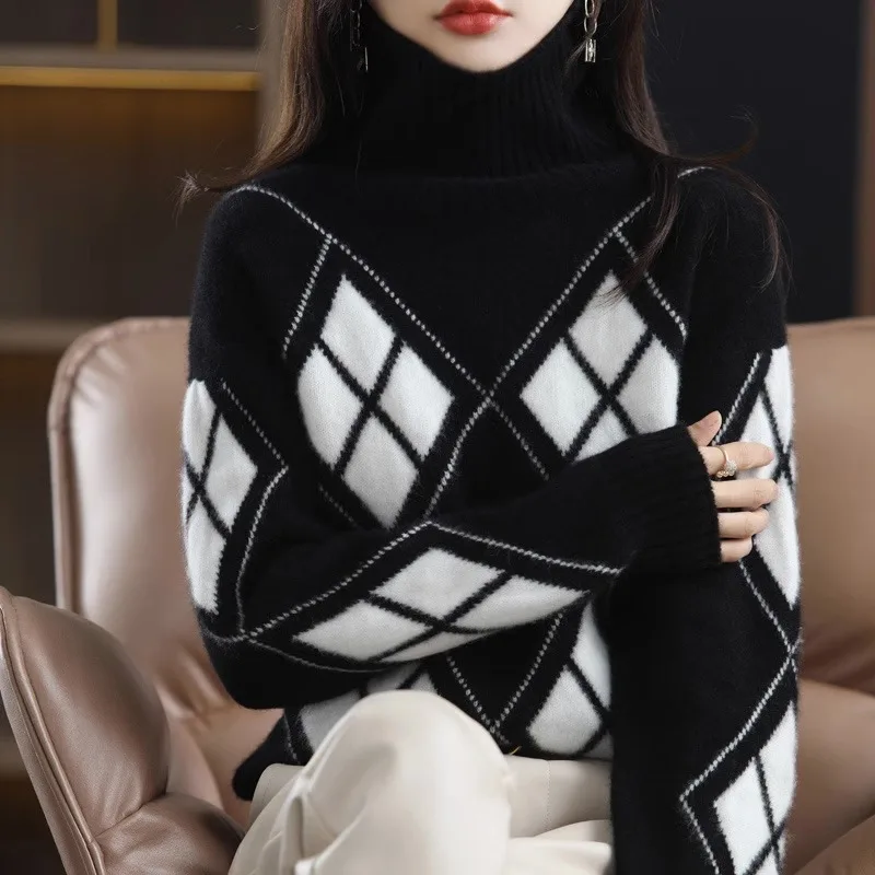 

Plaid Women Ribbed Mock Neck Slim Sweater Knitted Long Sleeve Office Sweaters Casual Solid Pullovers for Women 2024 Autumn R155