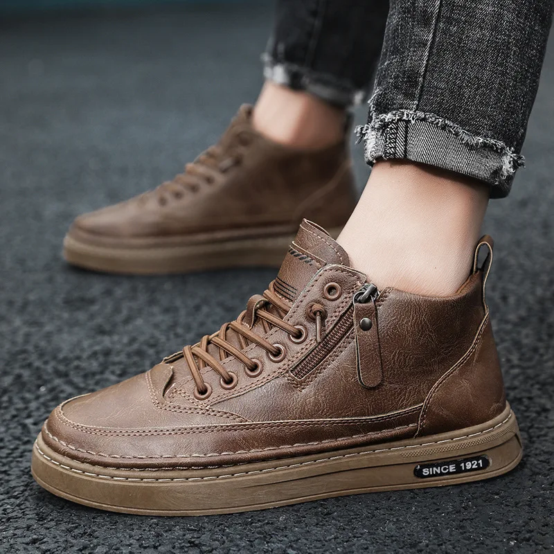 Summer Low Cut Men's Casual sneakers Trendy Microfiber Lace Up Men's Flat Board Outdoor Men's Sport Shoes With Side Zipper