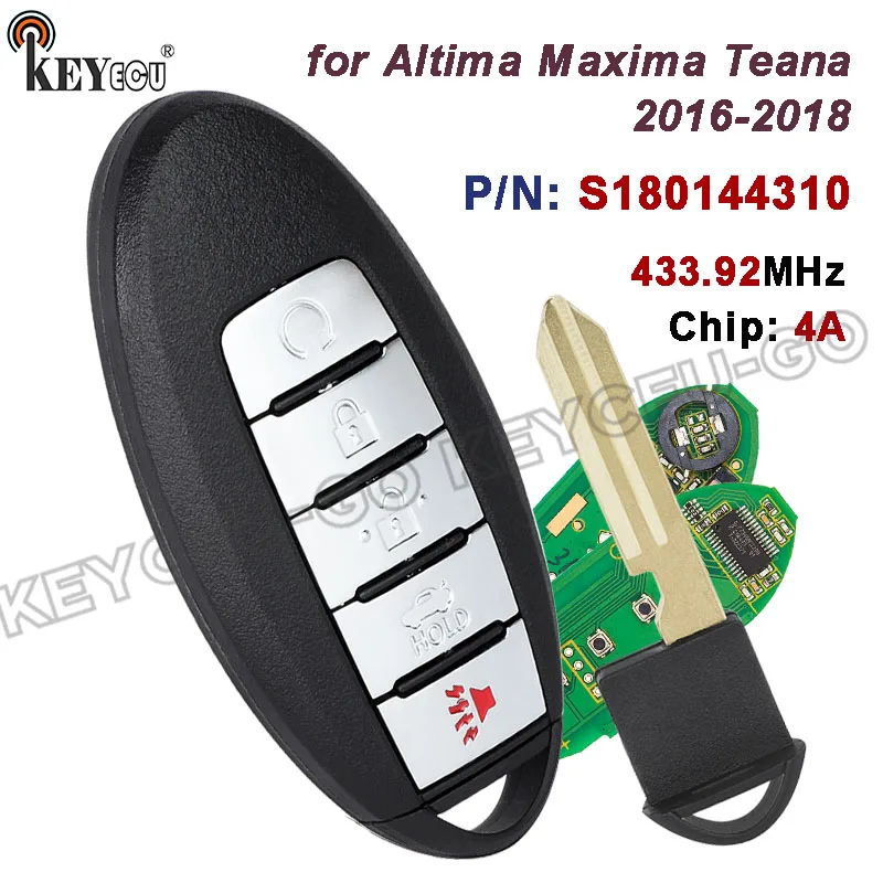 

Чип KEYECU 433,92 МГц 4A S180144310 FCC ID: KR5S180144014 285E3-4RA0B для Nissan Altima Maxima 2016-2019, умный дистанционный брелок