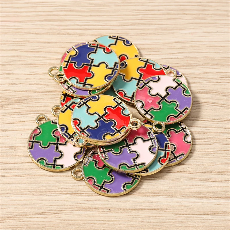 10pcs 20x23mm Cute Enamel Autism Puzzle Charms Pendants for Making Necklaces Earrings Bracelets DIY Crafts Jewelry Accessories