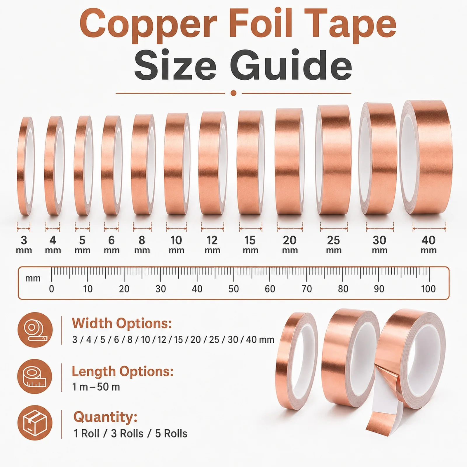 1/3/5 Roll Single-Sided Copper Foil Tape Conductive Shielding Tape Snail Tape Colored Glass Home Appliances Circuit Repair view 4