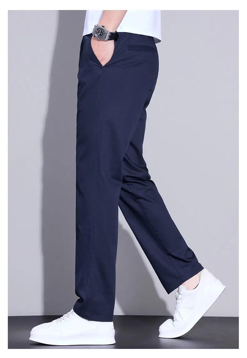 Herren Sommer Eisseide Freizeithose Ultra-Dünn Schnelltrocknend Elastisch Schmal Geschnitten Einfarbig Business Markenkleidung Hose – Detail 7