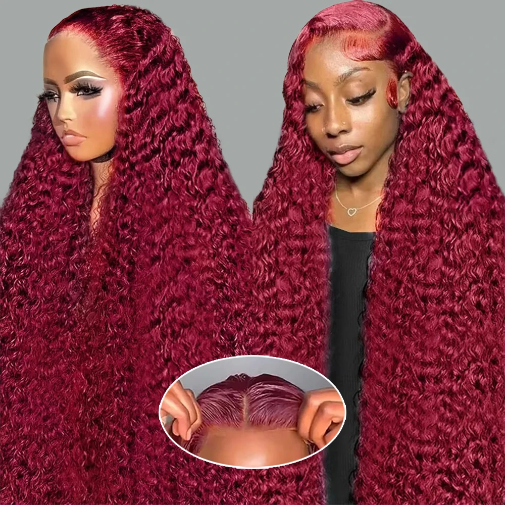 

CEXXY 200% Pre Cut Burgundy Glueless Preplucked Human Wigs Read to Go 99J Loose Deep Wave Frontal Wig 13x4 Wine Red Colored Wig