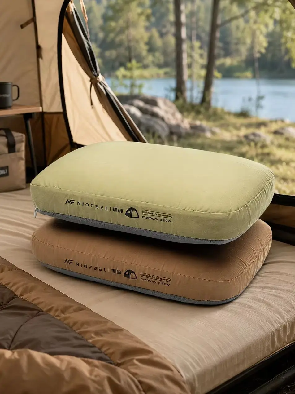 Weiches, langsam zurückfederndes Memory-Schaum-Kissen für Outdoor-Camping und Reisen, tragbares Nackenstützkissen für die Mittagspause