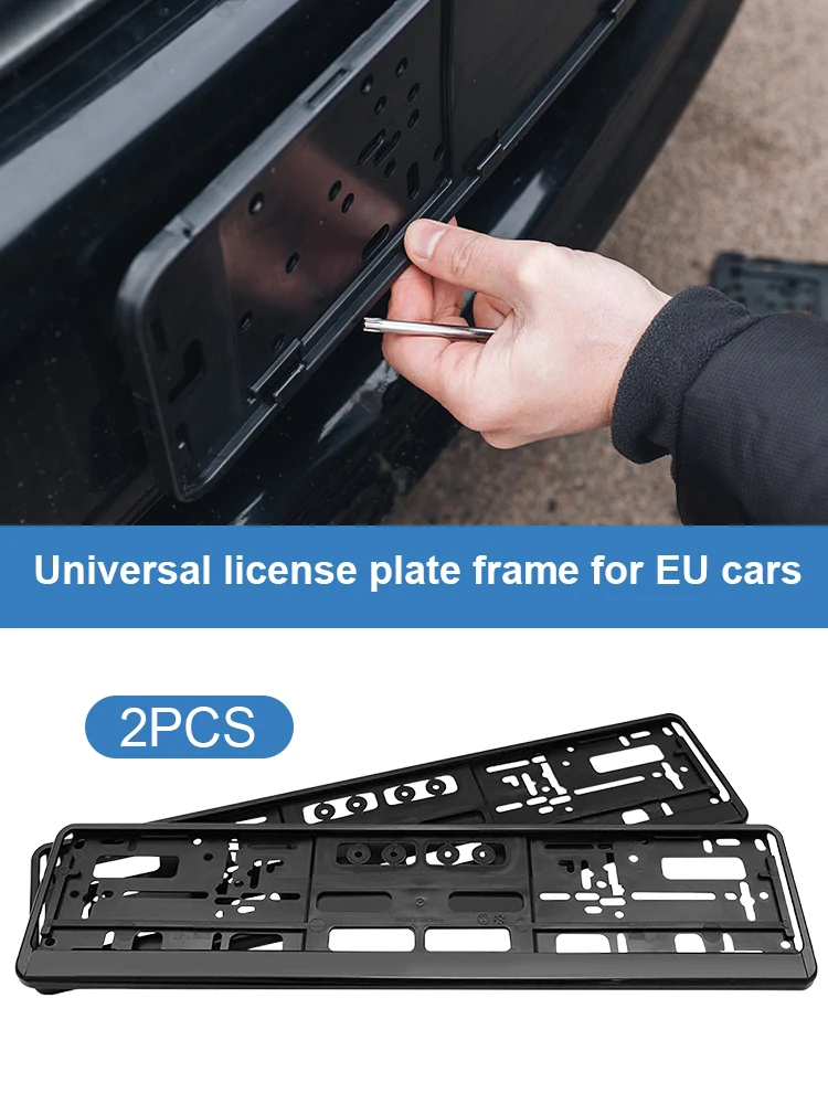 2Pcs Car Licence Plate Bracket Black License Plate Holder Mount EU Standard License Plate Frame Cover Anti-corrosion