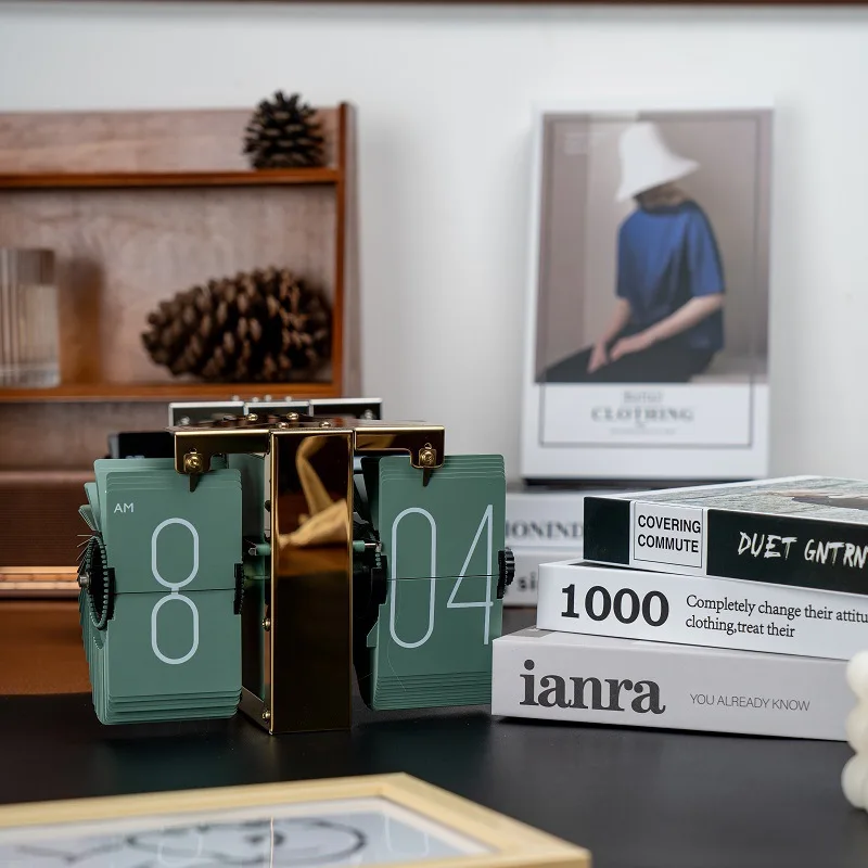 Nordic Retro Flip Clock - Modern Minimalist Design,Automatic Mechanical Digital Flip Display for Desktop and Home Office Decor