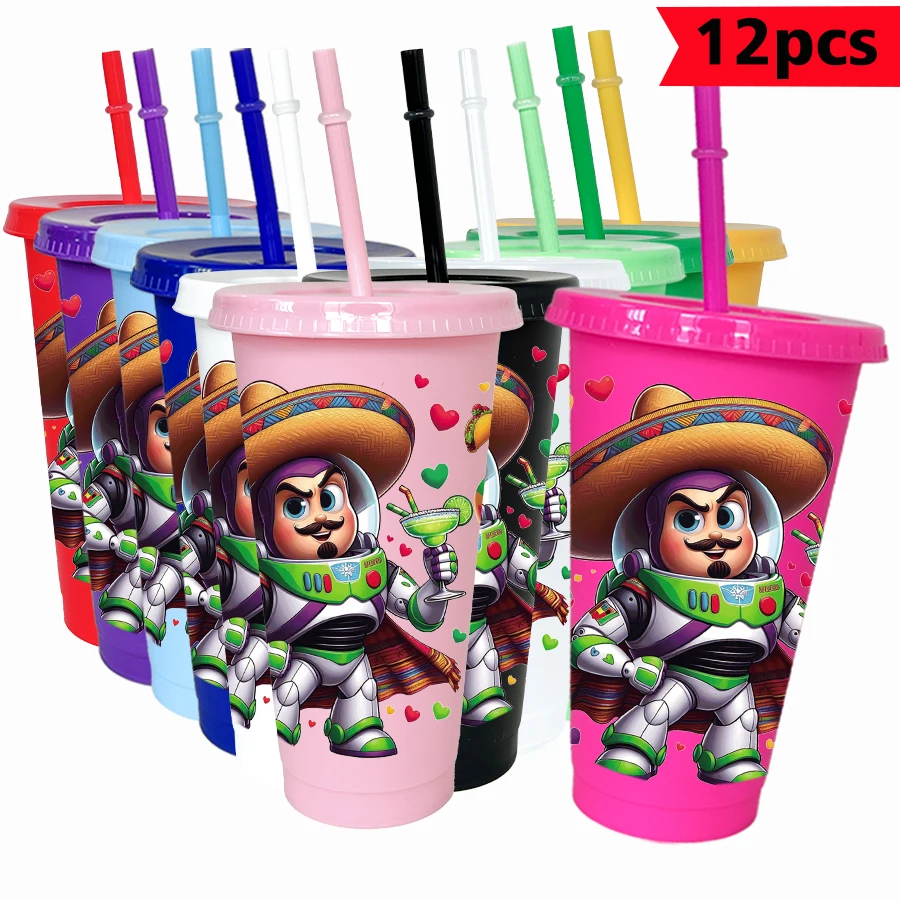 

12pcs/pack Disney,Buzz Lightyear,denim 26oz Colorful Plastic Tumbler Birthday Party Drinking Utensils Juice Coffee Cup