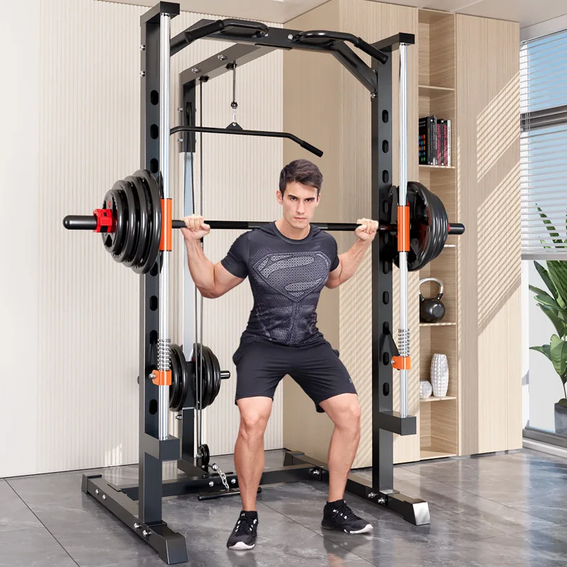 Looking Factory Wholesale Steel Multifunctional Adjustable Home Use Squat Rack Smith Machine Comprehensive Trainer 200kg