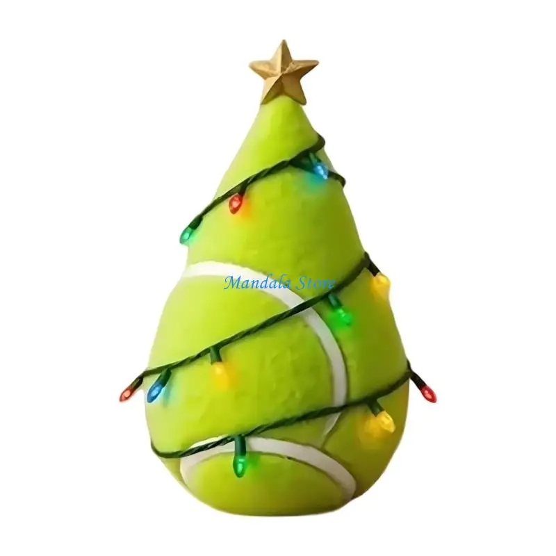 

U2JC 9.5cm High Soccer Christmas Tree Built In Colorful LED Light Miniature Resin Holiday Tree for Desktop Mantels Display