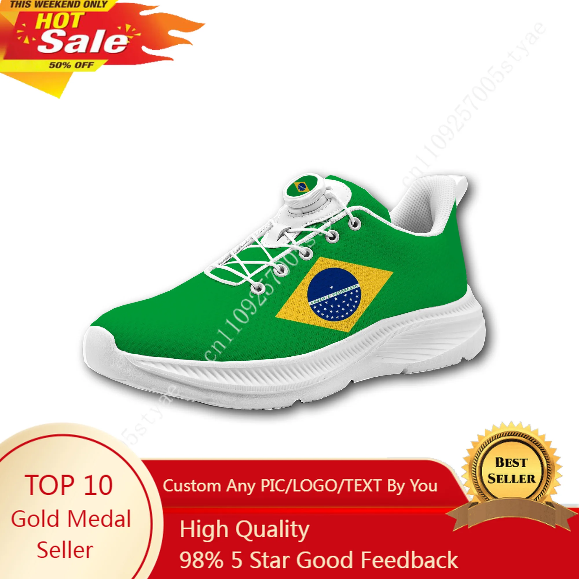

Brazilian flag Mens Womens Casual Hiking Shoes Laceless Rotating Button Sports Shoes lightweight Custom Sneaker