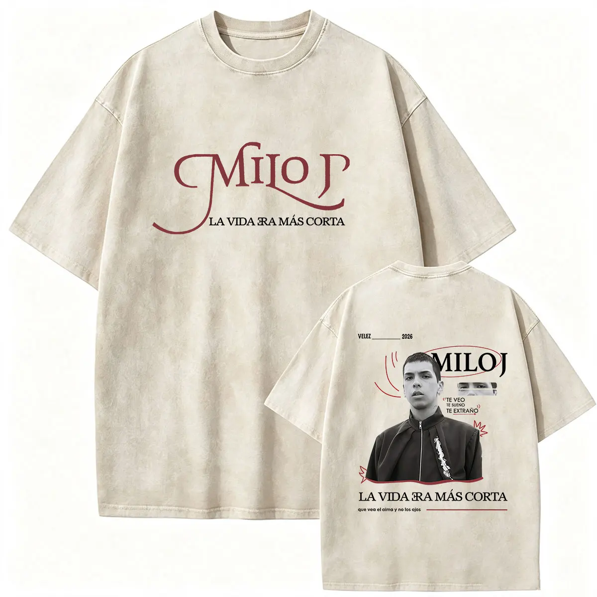Milo J La Vida Era Mas Corta Album 2026 Vintage Washed T Shirt Men's Clothing Fashion Short Sleeve T-shirt Casual Oversized Tees