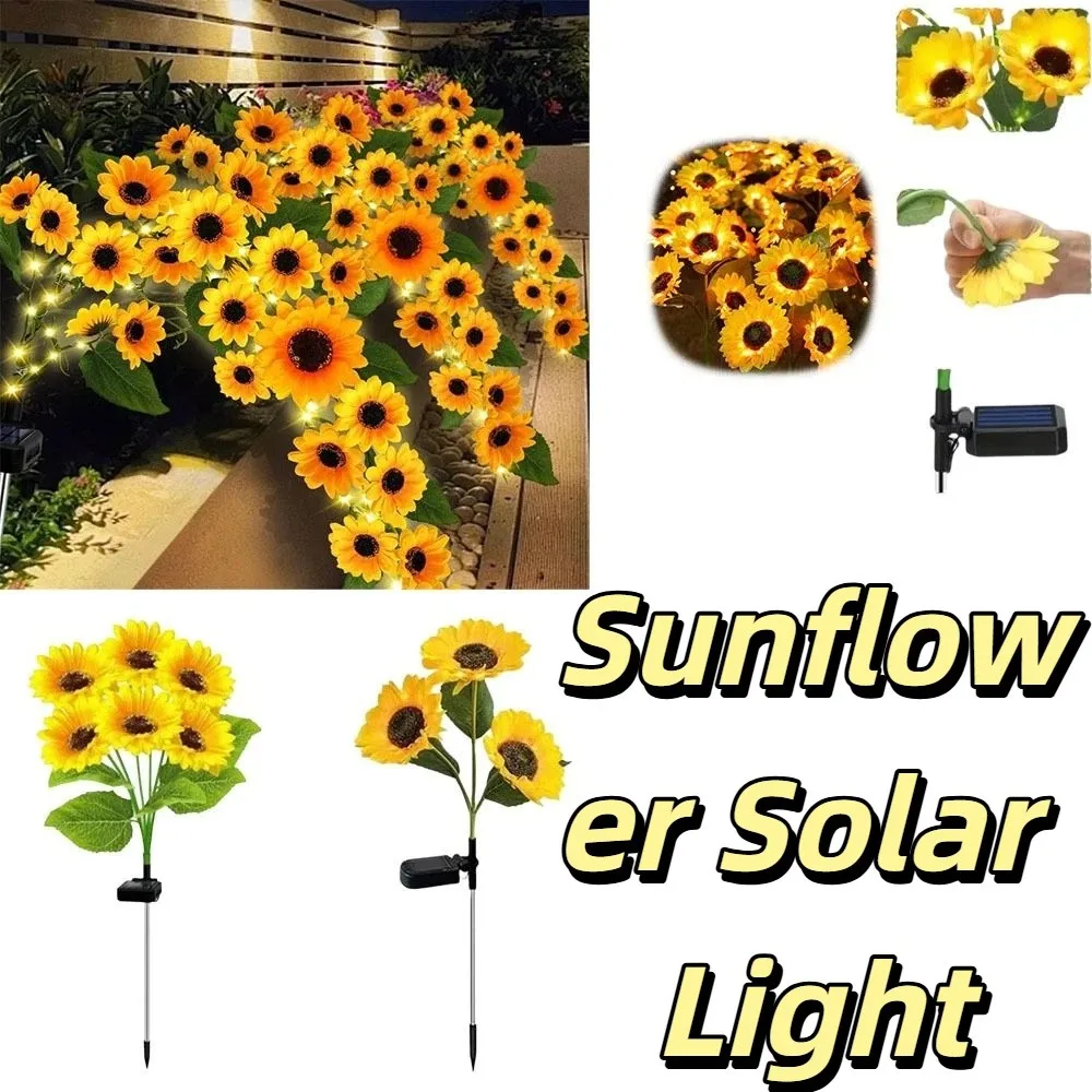 

Waterproof Solar Sunflower Lawn Lamp Yellow Flower Realistic Design Solar Stake Light Creative Shape 3/6 Heads